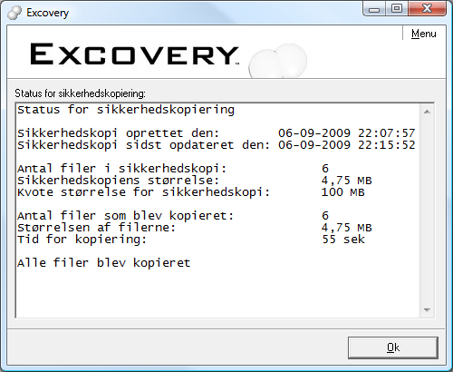 Opsummering af endt kopiering af mapper og filer til Excovery serveren